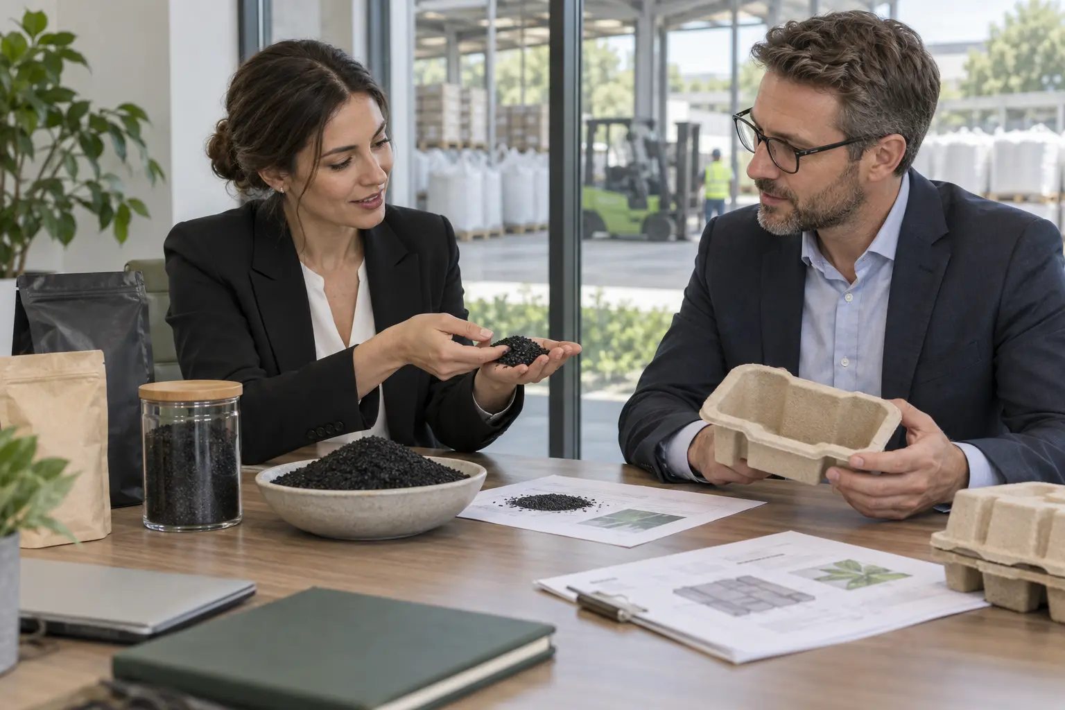 Illustrative technical discussion with activated carbon and molded fiber samples