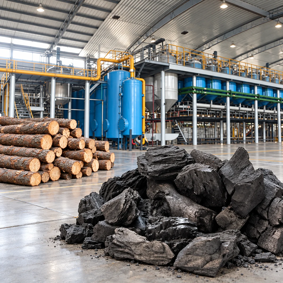Processamento de carbono derivado da madeira