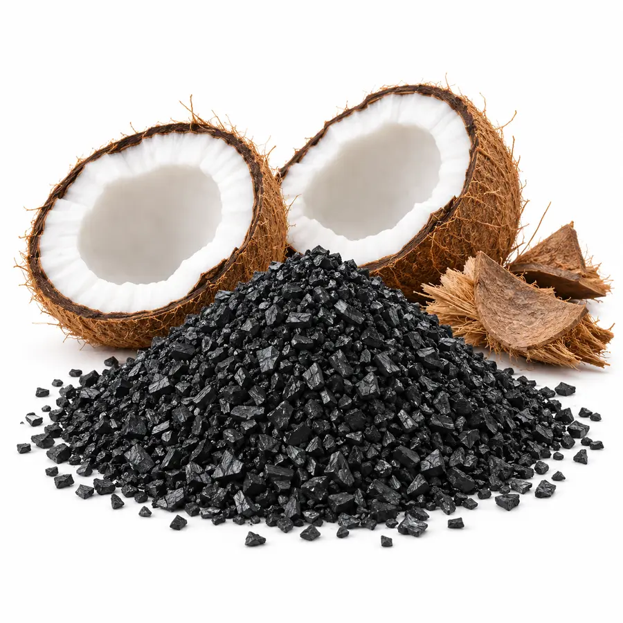 Coconut shells and coconut-shell activated carbon